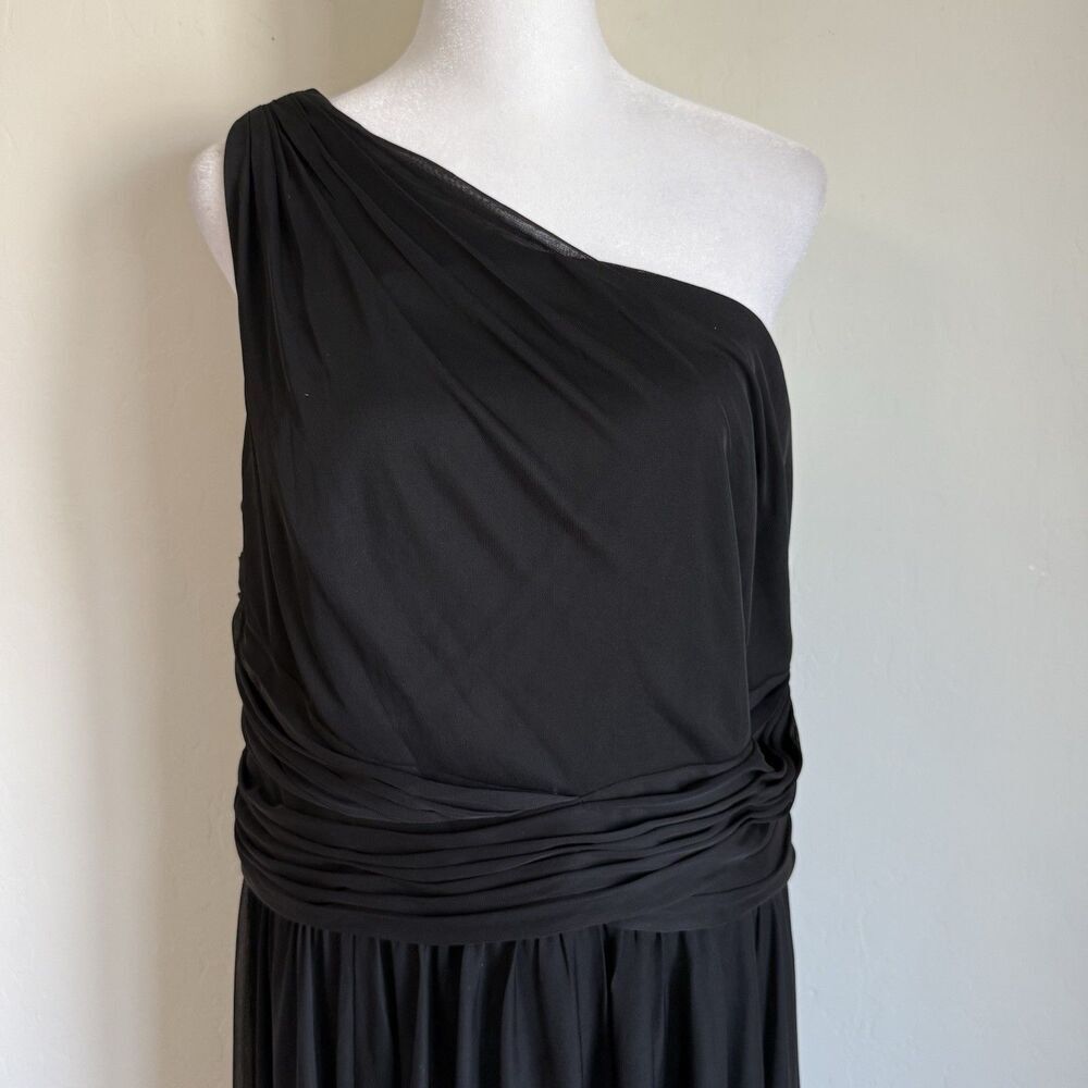 Davids Bridal As Is Mesh Dress Black One Shoulder Chiffon Gown Bridesmaid Sz 12 - Picture 2 of 16